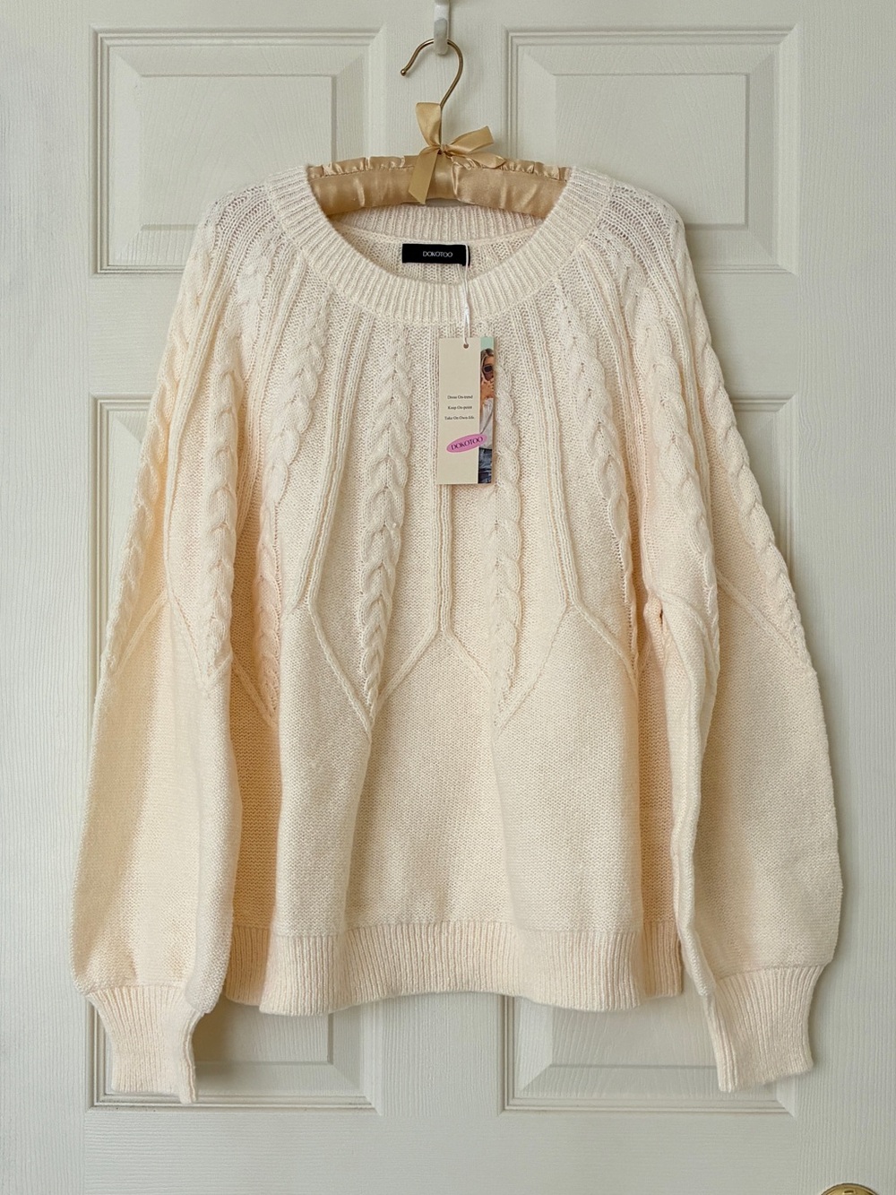 NWT Dokotoo Cable Knit Crew Neck Sweater Cream Size 2XL